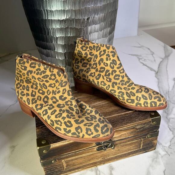 Soludos Leopard Print Suede Leather Booties - Picture 1 of 8